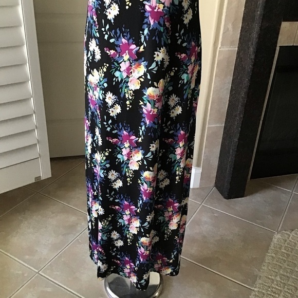 Floral Maxi Sundress Junior SMALL Sleeveless Shoulder Tie Stretch Poof New York - Picture 13 of 16